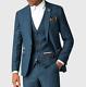 Mens Navy Tweed 3 Piece Check Suit Slim Fit Mens Blue 3 Piece Classic Suit