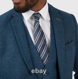 Mens Navy Tweed 3 Piece Check Suit Slim Fit Mens Blue 3 Piece Classic Suit