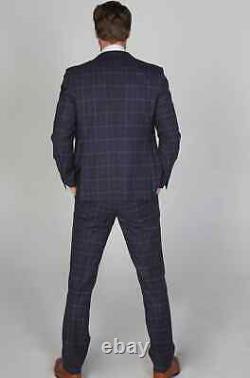 Mens Paul Andrew Kenneth Navy Slim Fit Check Tweed Wedding 3 Piece Suit 36-52