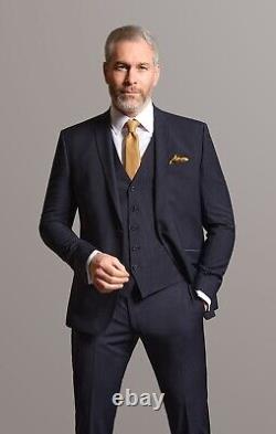 Mens Quality Blue Pinstripe 3 Piece Suit Slim Fit Tom Percy