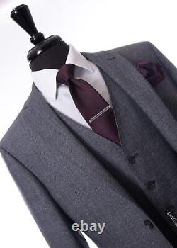 Mens Quality Grey Blue Check Wedding Suit Slim Fit 3 Piece 40R W34 L31