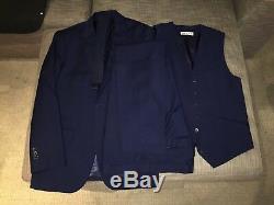 Mens Reiss London Navy Blue Slim Fit 3 Piece + Tie Suit 38r W32 X L32
