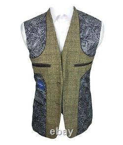 Mens' Robert Simon Check Tweed Suit Slim Fit Peaky Blinder Suit Tan Brown Beige