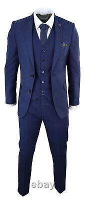 Mens Slim Fit 3 Piece Suit Short Reg Long Navy Blue Classic Wedding Prom Smart