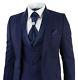 Mens Slim Fit 3 Piece Wedding Prom Party Blue 1 Button suit (Coat+Vest+Pant)