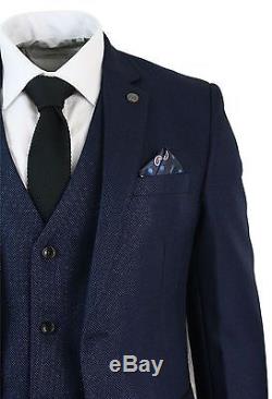 Mens Slim Fit 3 Piece designer style Blue Wedding Prom Party office suit