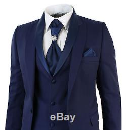 Mens Slim Fit 5 Piece Wedding Party Prom Suit Tuxedo Blue 1 Button