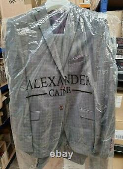 Mens Slim Fit Designer Suit Checkered Grey Alexander Caine 2 Piece Suit