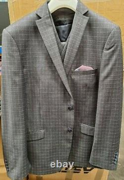 Mens Slim Fit Designer Suit Dark Grey/Blue Alexander Caine THREE Piece Suit