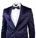 Mens Slim Fit Satin Dinner Suit Tuxedo Wedding Party Black Trim 1 Button Purple