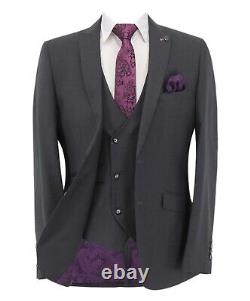 Mens Slim Fit Suit Grey Formal Wedding Business 3 Piece Set