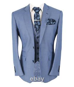 Mens Slim Fit Suit Jacket Waistcoat Trousers Wedding Sky Blue Set Sold Separate