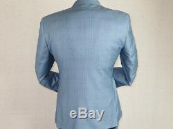 Mens Suit Renoir English Plaid Window Pane Two Button 292-9 Ocean Blue Slim Fit