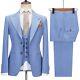 Mens Suit Three Piece Baby Blue 100% Wool Slim Fit Wedding Formal Prom Groom
