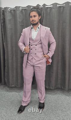Mens Suit Three Piece Lilac Mauve 100% Wool Slim Fit Wedding Formal Prom Groom