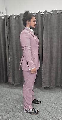 Mens Suit Three Piece Lilac Mauve 100% Wool Slim Fit Wedding Formal Prom Groom