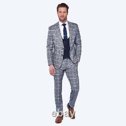 Mens Suits CB Malbourne Tailored Slim Fit Contrast Check 3 Piece Wedding Suit