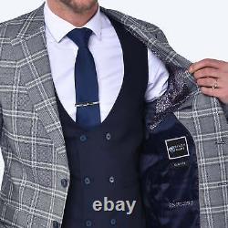 Mens Suits CB Malbourne Tailored Slim Fit Contrast Check 3 Piece Wedding Suit