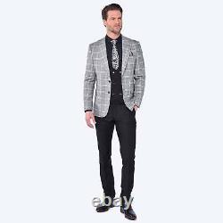 Mens Suits CB New York Tailored Slim Fit Contrast Check 3 Piece Suit Wedding