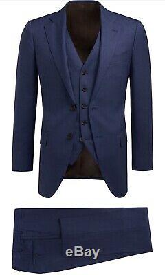 Mens Suitsupply Lazio Slim Fit Solid Wool Three Piece Blue Suit 40R X W34 $699