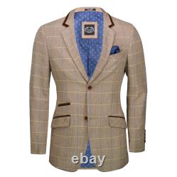 Mens Tan Herringbone Check 3 Piece Suit Sold Separately Blazer Trouser Waistcoat