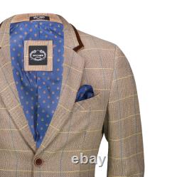 Mens Tan Herringbone Check 3 Piece Suit Sold Separately Blazer Trouser Waistcoat