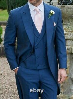 Mens Torre Royal Blue Slim Fit Tailcoat Wedding Evening Formal Suit Jacket