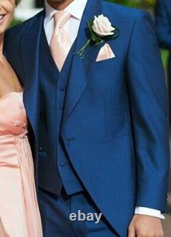 Mens Torre Royal Blue Slim Fit Tailcoat Wedding Evening Formal Suit Jacket