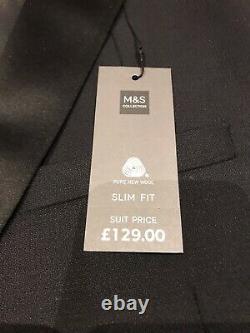 Mens Tuxedo Suit M&S 100% Wool Super 100s Brand New Slim Fit