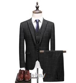Mens Tweed 3 piece suit Plaid design Bespoke fit Black, Blue & Grey