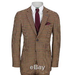 Mens Vintage 3 Piece Suit Plaid Tartan Check Slim Fit Jacket Waistcoat Trouser