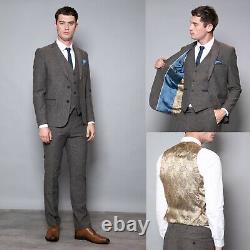 Mens Vintage Tweed 3 Piece Suit Wool Blend Brown Fleck Wedding Suit Tailored Fit