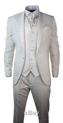 Mens Wedding Party Suit Tuxedo 4 Piece Cream Ivory Round Shawl Lapel Slim Fit