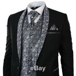 Mens Wedding Party Suit Tuxedo 5 Piece Black Round Shawl Lapel Slim Fit