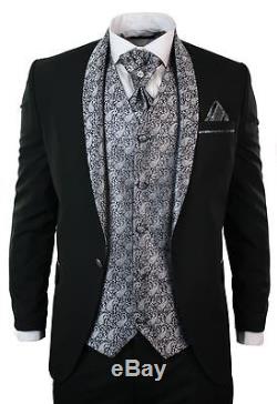 Mens Wedding Party Suit Tuxedo 5 Piece Black Round Shawl Lapel Slim Fit