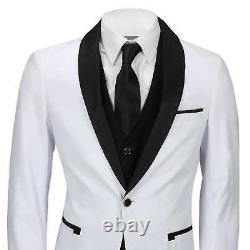 Mens White Black 3 Piece Tuxedo Suit Wedding Prom Grooms wear Retro Tailored Fit