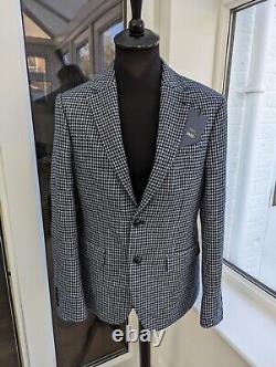 Moss Bros 1851 Slim Fit Blue Houndstooth Blazer Suit Jacket Size 40R Brand New