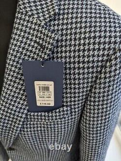 Moss Bros 1851 Slim Fit Blue Houndstooth Blazer Suit Jacket Size 40R Brand New