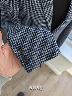 Moss Bros 1851 Slim Fit Blue Houndstooth Blazer Suit Jacket Size 40R Brand New