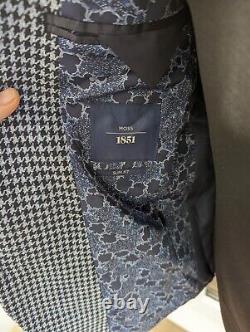 Moss Bros 1851 Slim Fit Blue Houndstooth Blazer Suit Jacket Size 40R Brand New