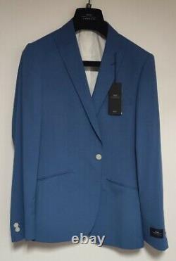 Moss Bros 3 Piece Suit UK38R Mid Blue BNWT Slim Fit Polyester Viscose
