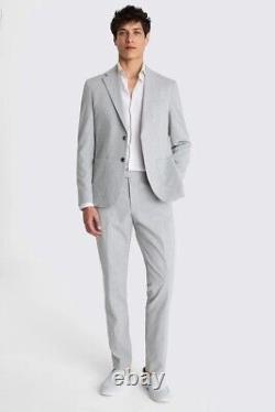 Moss Bros Slim Fit Light Grey Marl Seersucker Suit 40R Jacket + 34R Trousers