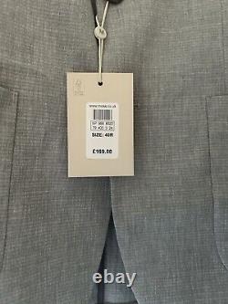 Moss Bros Slim Fit Light Grey Marl Seersucker Suit 40R Jacket + 34R Trousers