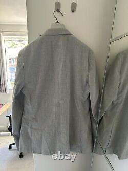 Moss Bros Slim Fit Light Grey Marl Seersucker Suit 40R Jacket + 34R Trousers