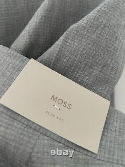 Moss Bros Slim Fit Light Grey Marl Seersucker Suit 40R Jacket + 34R Trousers