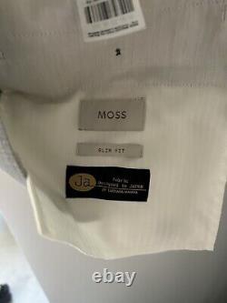 Moss Bros Slim Fit Light Grey Marl Seersucker Suit 40R Jacket + 34R Trousers