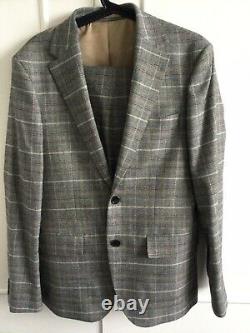 Moss Bros check suit 38 jacket 32 long trousers slim fit grey tan black