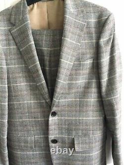 Moss Bros check suit 38 jacket 32 long trousers slim fit grey tan black
