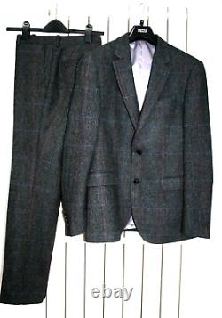 Moss Bross slim fit wool 3 piece suit 40R jacket & waistcoat 32R trousers tweed