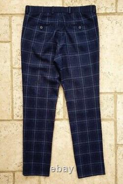 Moss London 100% Extra Fine Merino Wool Blue Checked 2 Piece Suit Slim Fit 38R